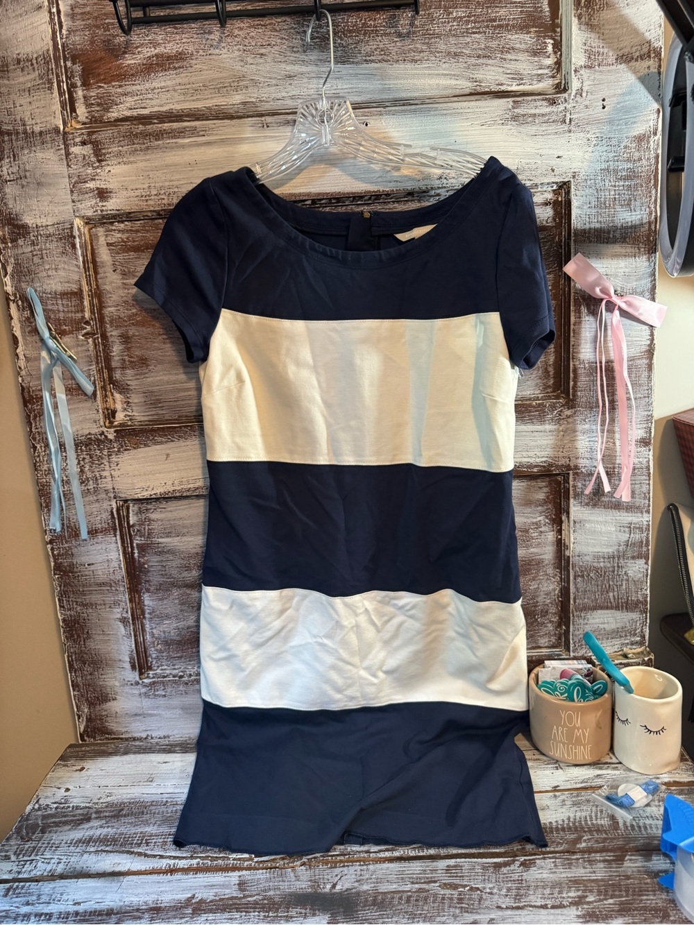 Banana Republic Navy and White Striped Short Sleeve Dress